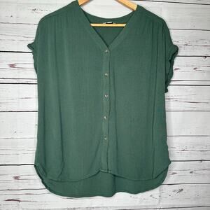 Orvis Cotton Sage Green Button Front Short Sleeve Shirt Size medium